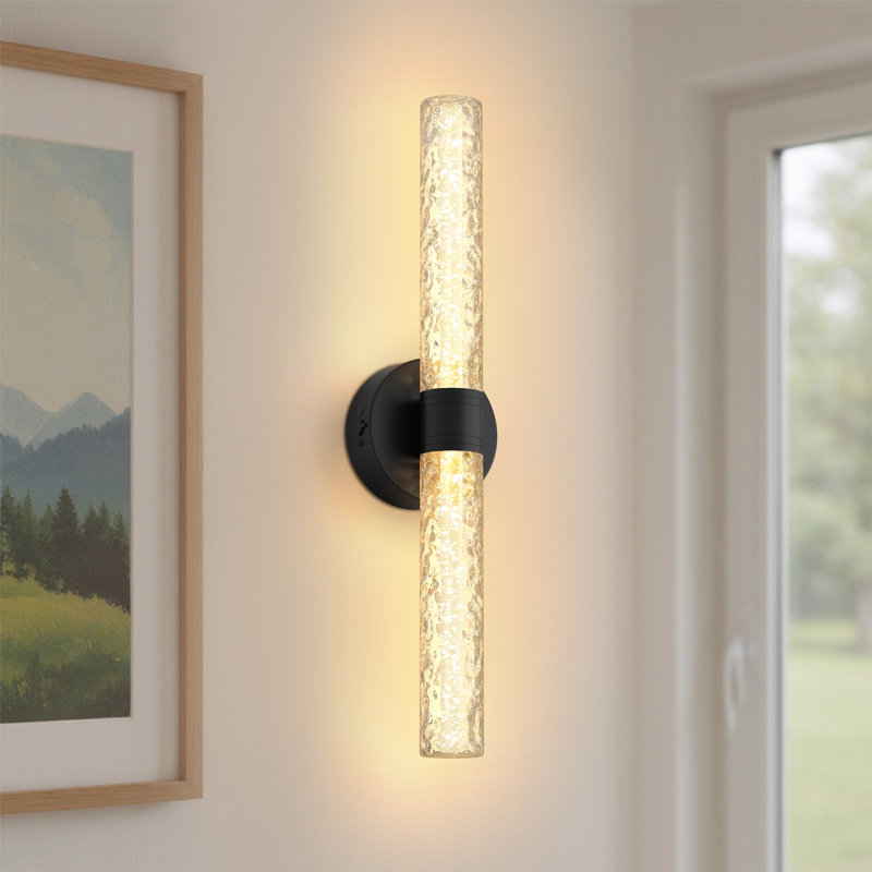 Acton 21 In. 2-Light Glass Armed Wall Sconce Hardwired Wallchiere Wall Light, Matte Black