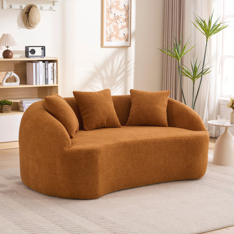 Causeuse incurvée moderne avec dossier incurvé et dossier amélioré, canapé en chenille 2 places pour espaces de vie minimalistes