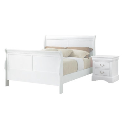 Ensemble de chambre à coucher grand lit, finition blanche, ensemble 2 pièces avec lit, 1 table de chevet