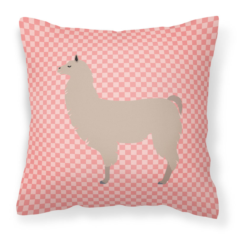 Coussin décoratif extérieur carré llama check, 18 po x 18 po, Rose
