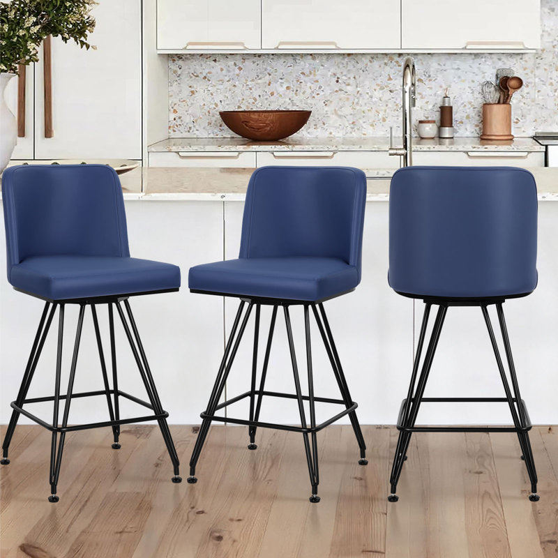 Meliton 26" Swivel Upholstered Counter Stool, Blue, 3