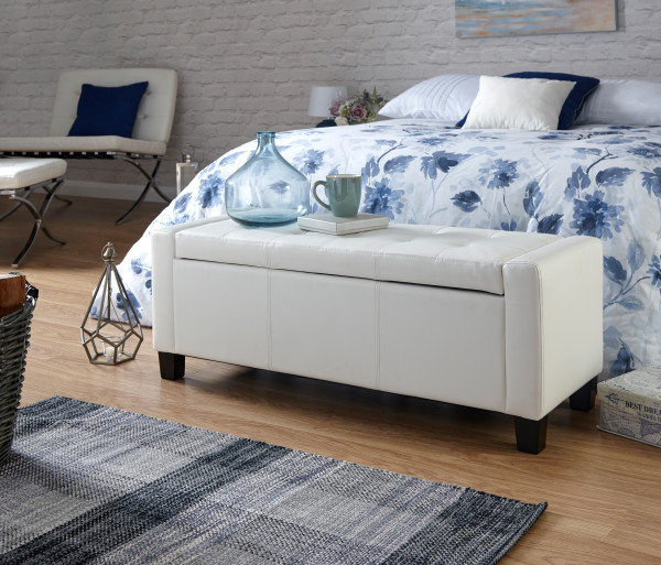 Ashley Upholstered Storage Bench, White