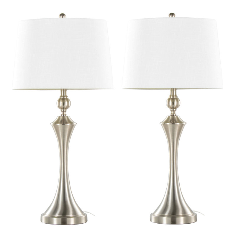 Flint 30" Contemporary Metal Table Lamp With Textured Slub Linen Shade And Built-In Usb Port From Grandview Gallery - Set Of 2
