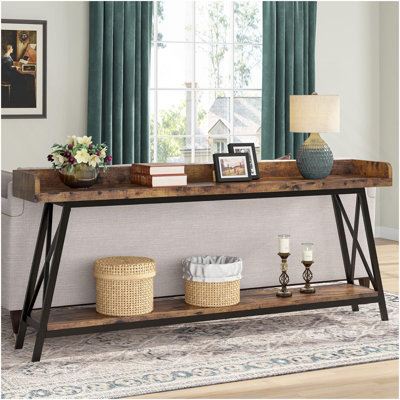 70.9" Extra Long Industrial Console Table, Rustic Brown Sofa Table Behind Couch, Narrow Entryway Hallway Bar Table, Tall Accent Furniture For Living Room