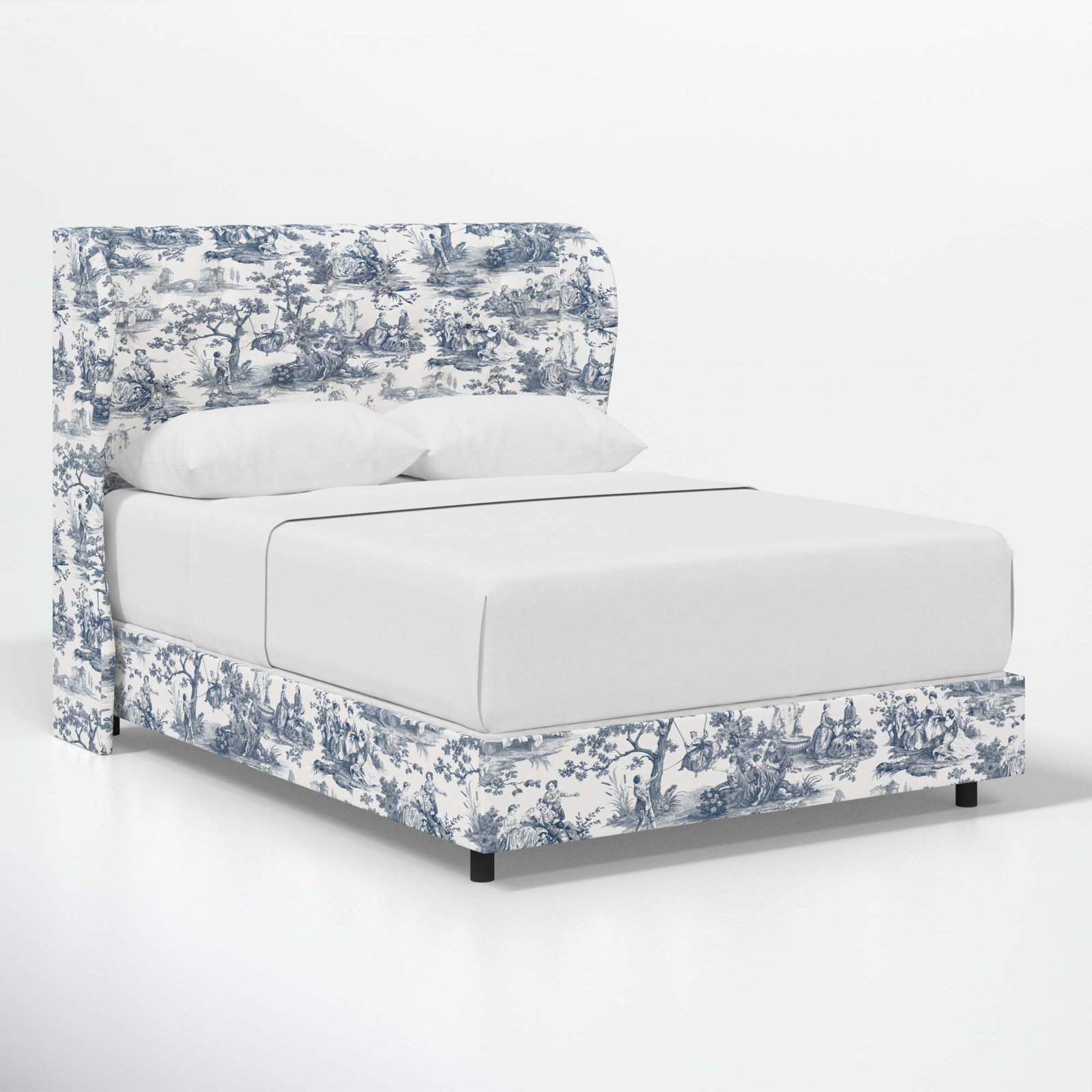 Tomey Cotton Upholstered Wingback Bed, King, Shaana Indigo
