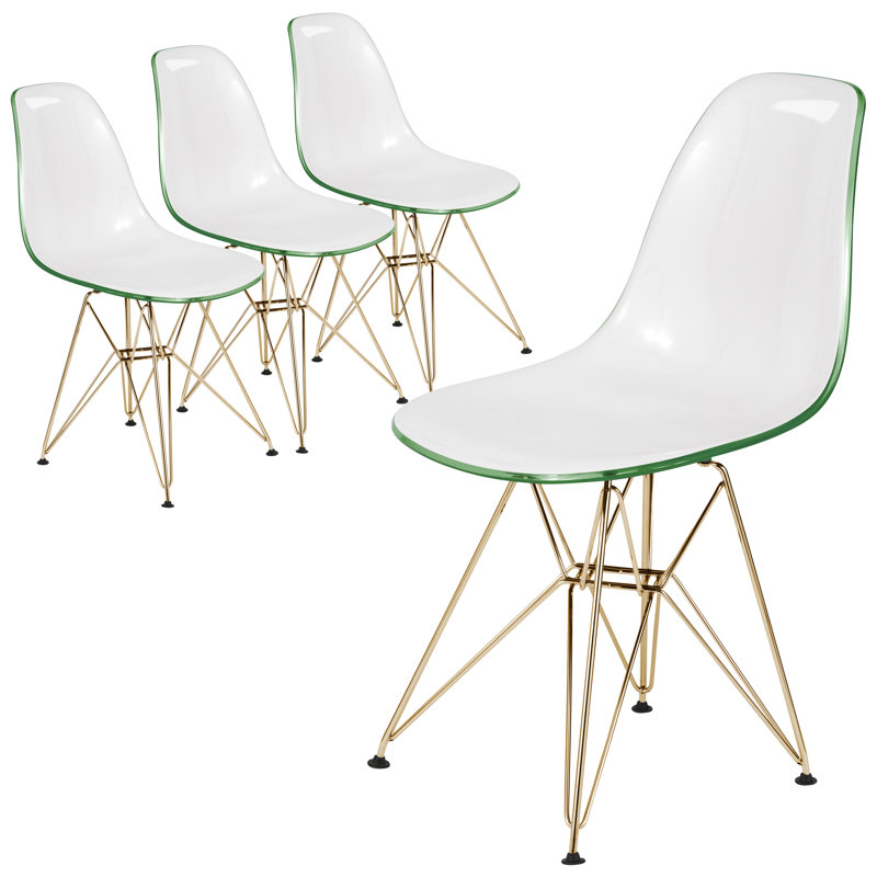 Chaise de salle à manger Northfleet, Blanc / Vert, Ensemble de 4, Doré