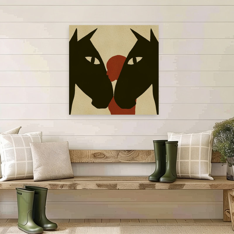 Cheval et lien humain abstrait, impression minimaliste cheval rustique, H 32 po x l 32 po
