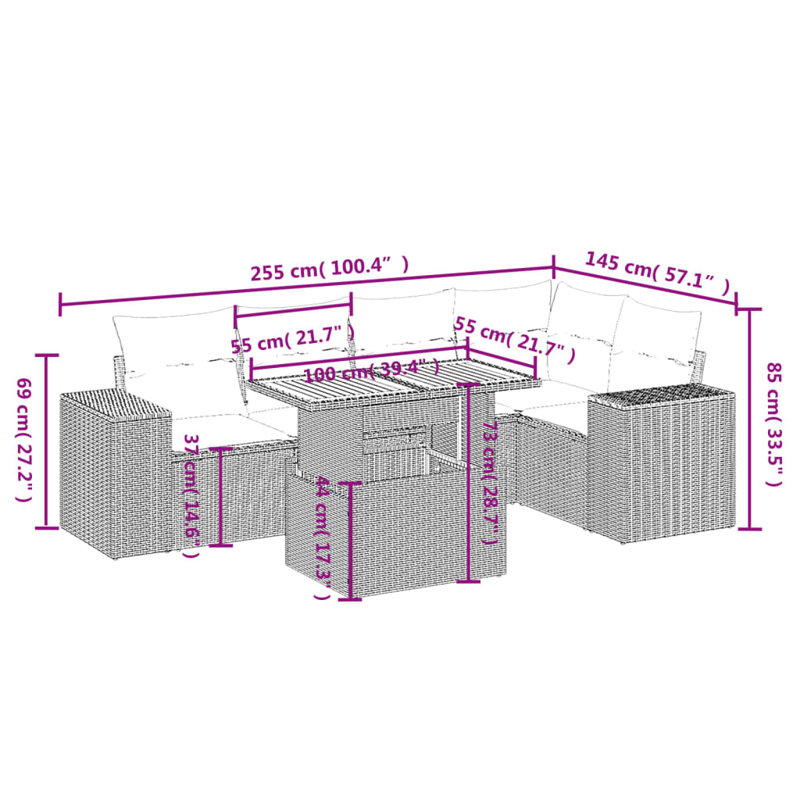 Ensemble de canapé de jardin Vidaxl gris