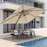 Parasol extérieur à double plateau avec base, 8 nervures en aluminium renforcé, inclinaison à 6 positions