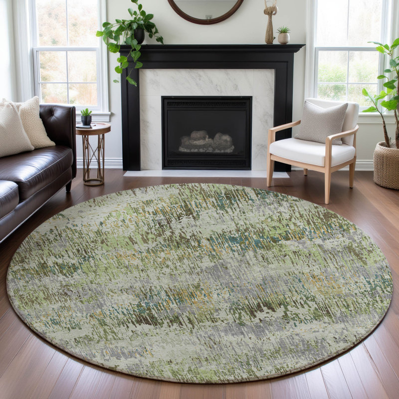 Premium Machine Washable Kumbhar AMF1377 Stripes Rug, Round 8'