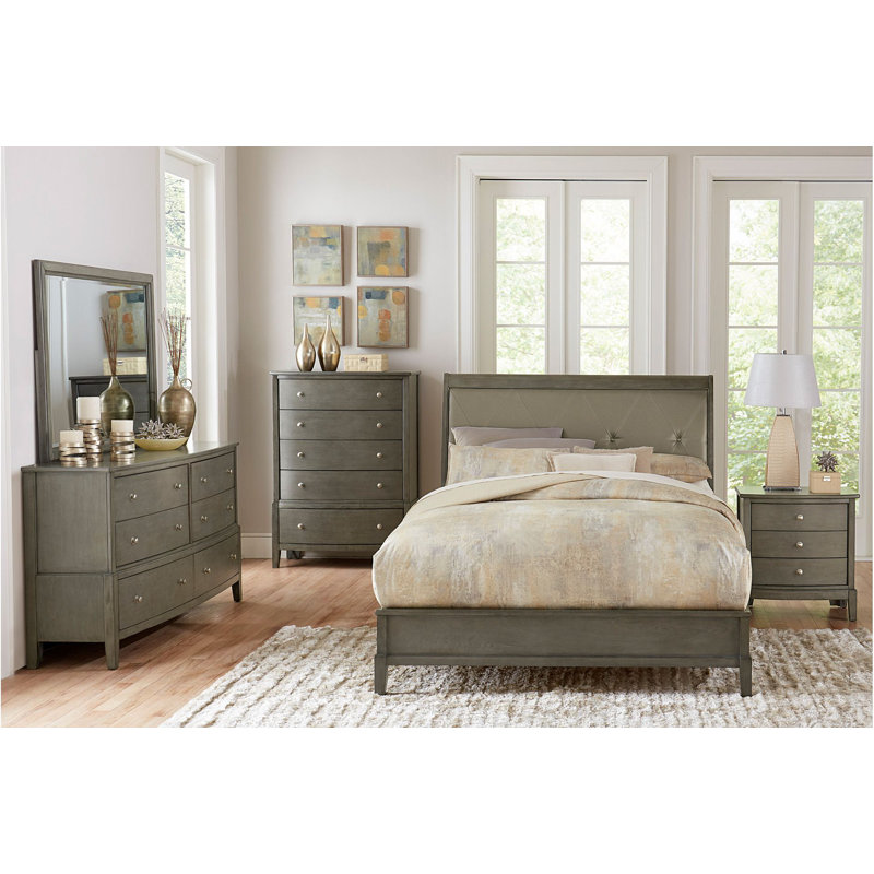 Ensemble de chambre à coucher tapissier à panneaux Guylaine 3 & 1, gris, Grand
