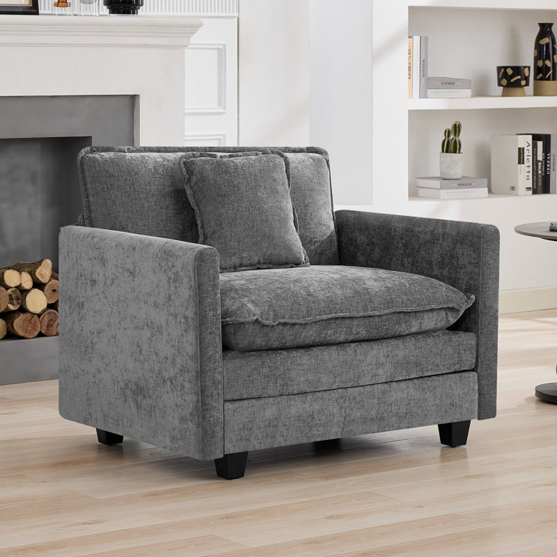 41.3'' Wide Chenille Upholstered Accent Chair with Extra Deep Seat, Light Grey