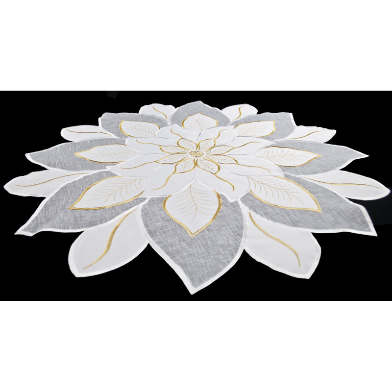 Napperon Star Poinsettia, Blanc / gris / or, Rond 23 po