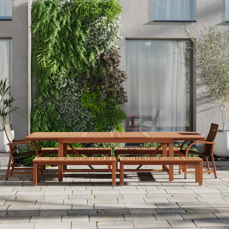 Anautica Patio 7pc Teak Finish Outdoor Furniture Dining Set , Brown