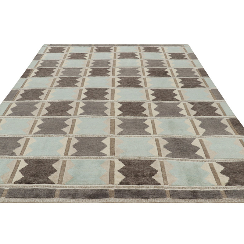 Scandinavian Hand Knotted Wool Geometric Area Rug, Rectangle 12' x 16'