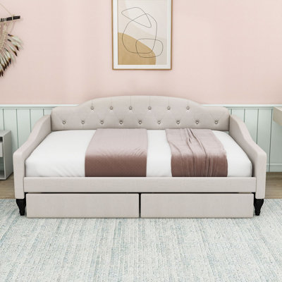 2 Drawers Full Upholstered Tufted Daybed, Multifunctional Design