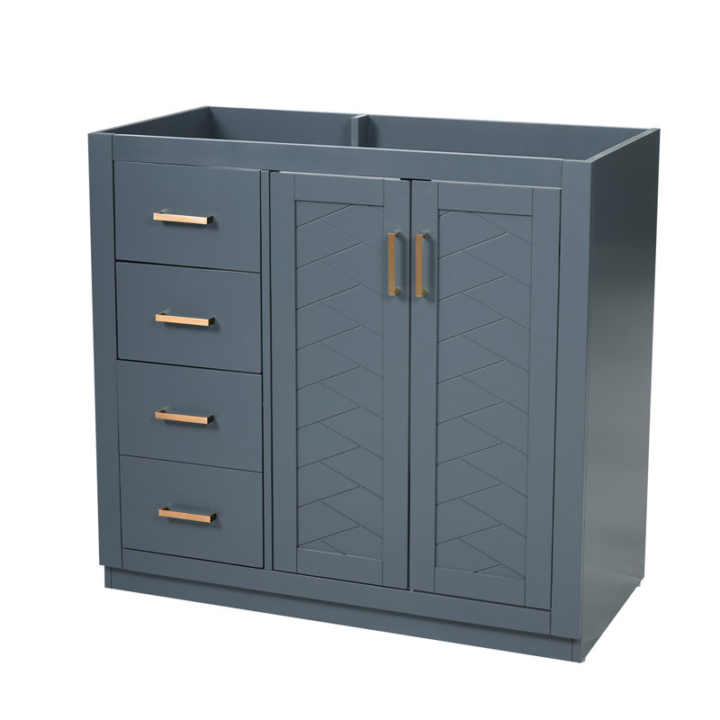 Ensemble de meuble-lavabo autoportant avec cadre en bois massif 36 po, 3 tiroirs et portes à fermeture douce, Blue, Bleu