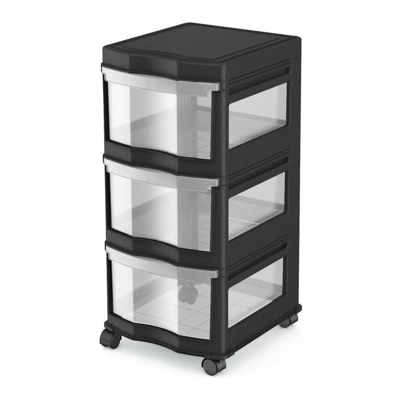 Life Story Classic Black 3 Shelf Plastic Storage Organizer with Wheels