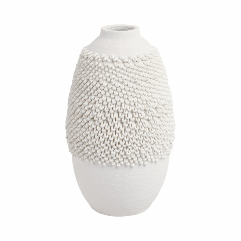 Dakota Fields Arroyo 3D Printed Porcelain Vase, Ivory, 10" H x 6" W x 6" D