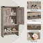 Armoire de salle de bain murale, armoire de pharmacie de ferme avec tablette réglable, armoire de rangement murale à 3 niveaux avec 3 crochets et tablette ouverte, pour salle de bain, salon, cuisine, grège