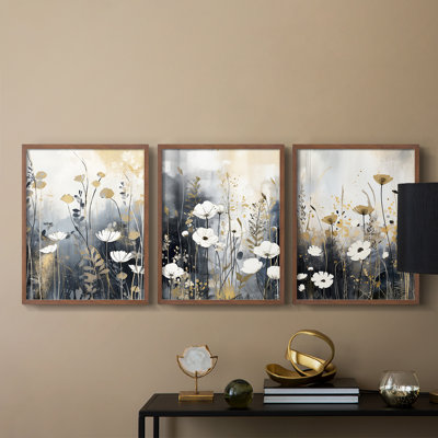 Étude florale série Cxxxxi - ensemble de 3 estampes giclées encadrées - prêt à