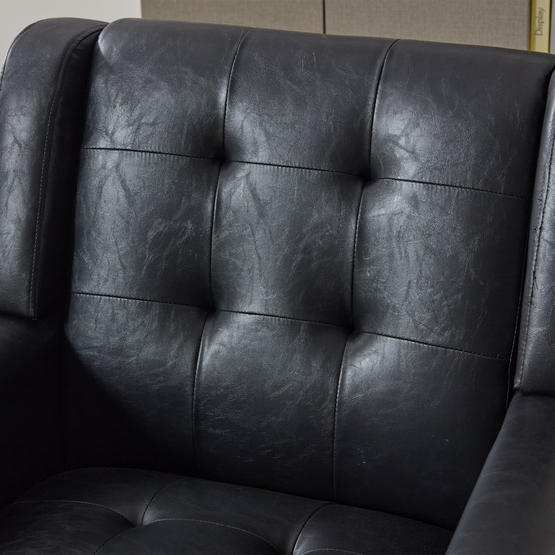 Chaise d'appoint rembourrée Meli 2 pièces, Similicuir noir