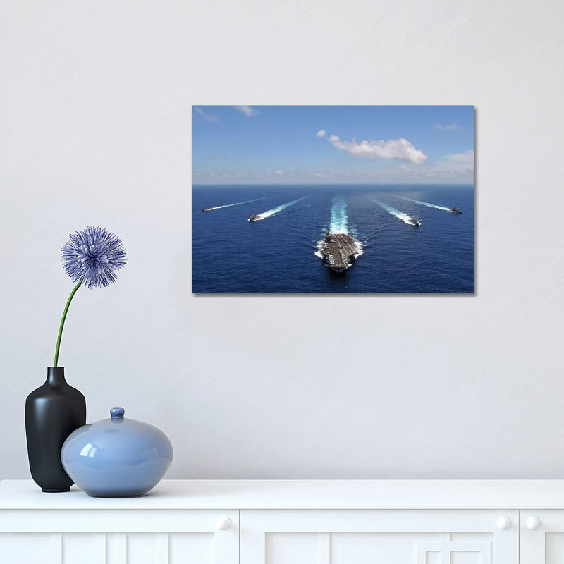 The USS Abraham Lincoln Leading a Formation of Ships from the Abraham Lincoln Strike Group 1 Piece Wrapped Canvas Wall Art