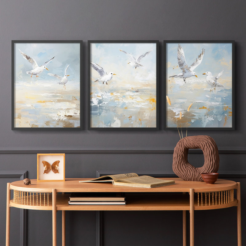 Série Sea and Shore CVII - Ensemble de 3 estampes numériques - Prêt à accrocher, Noir, noir, noir, noir, H 20 po x l 16 po