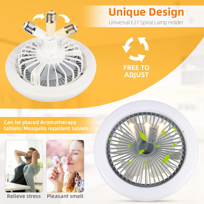 Ventilateur de plafond à 2 prises, ventilateur de plafond fermé E27 avec lumière et télécommande