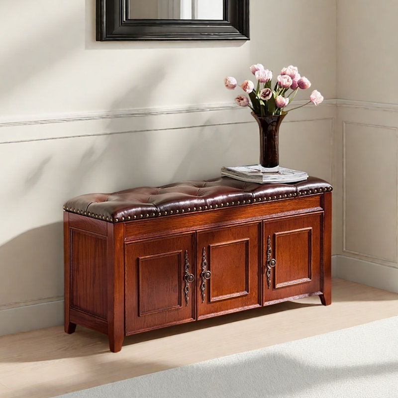 Shoe Storage Bench, Brown/Tan, 19.7" H x 39.4" W x 13.8" D