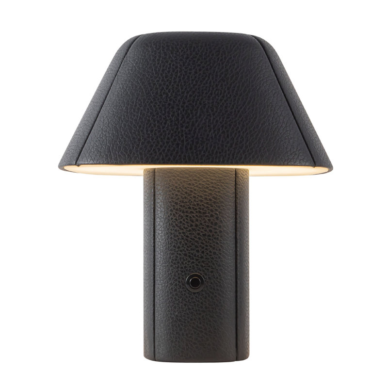Folio 10-in Black dimmable LED Table Lamp, Brown Vegan Leather