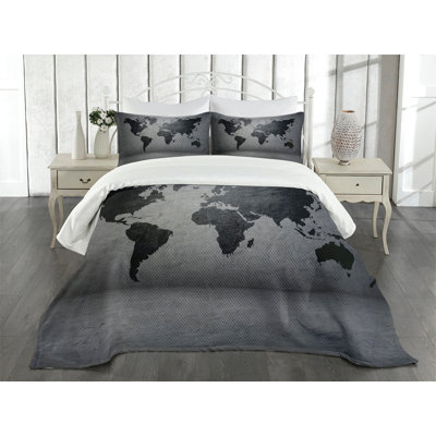 Ambesonne Dark Grey Bedspread Set World Map on Wall Grey Black -  bed_50493_king