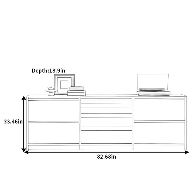Buffet rétro et simple sur pied, H 33,46 po x l 82,68 po x P 18,9 po