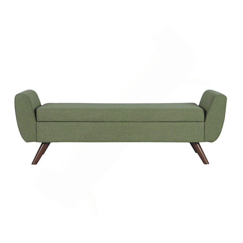 Banc de rangement avec repose-pieds avec accoudoirs, tissu vert olive tissé, 60 po, Vert olive, Walnut