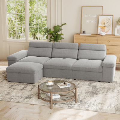 114" Modular Sectional Sofa With Adjustable Backrest, Storage And Ottoman