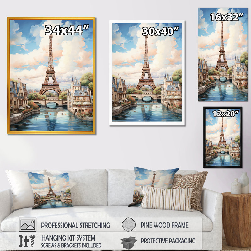 Tour Eiffel, paysage parisien, H 20 po x l 12 po x P 1 po, Toile tendue