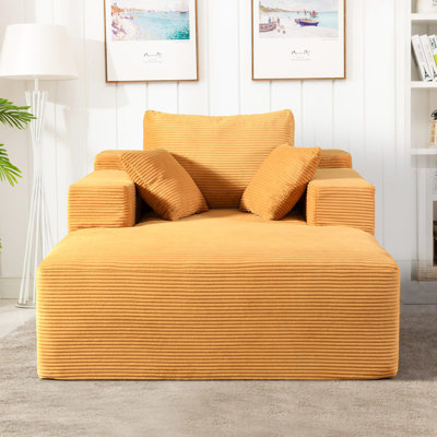 Convertible Chaise Lounge Chair Indoor – Oversized Corduroy Couch With Wide Armrest & Throw Pillows, Cozy Boneless Sleeper Sofa Bed Armchair,  No Assembly Required