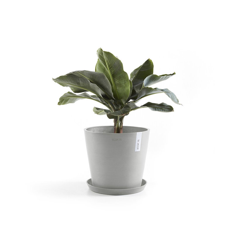 Handmade Pot Planter, 10.3" H x 11.8" W x 11.8" D, White Gray