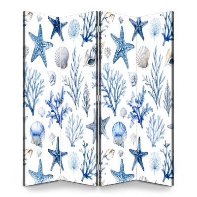 4 panneaux de paravents pliables cloison d'étoile de mer bleu royal éléments de toile de corail séparateur de pièce en toile cloison de protection autoportante cloison d'intimité pour salle de bain