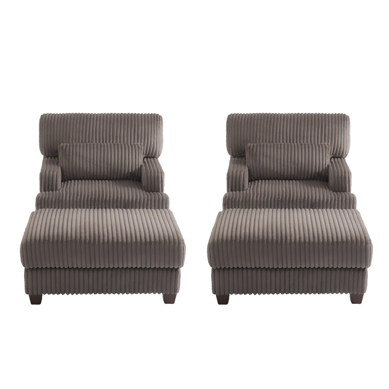 Modern Chaise Lounge Chair With Movable Ottoman And Pillow(Set Of 2), Dark Camel