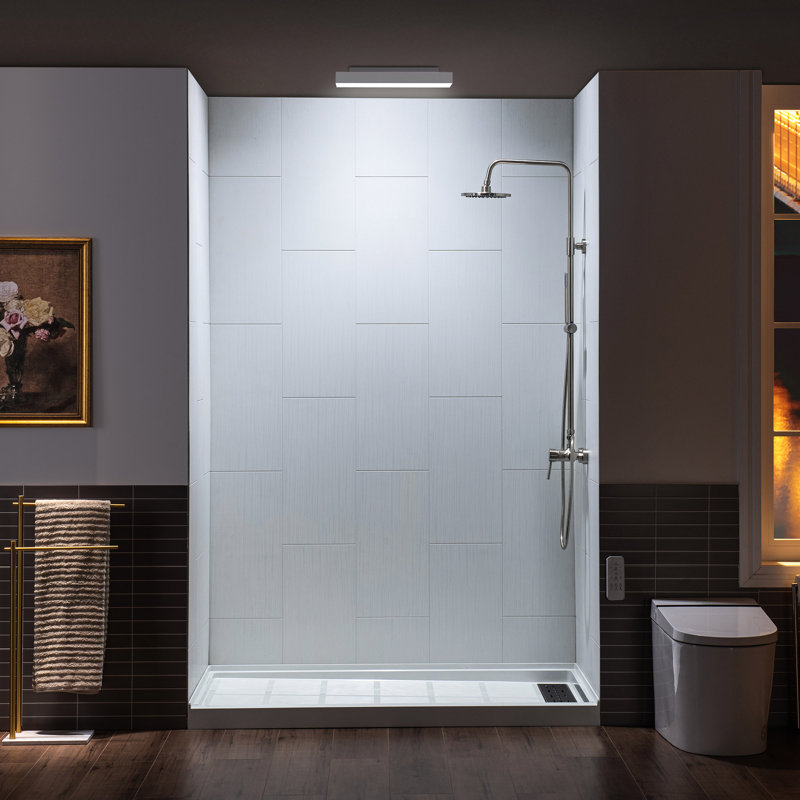 Matte White Solid Surface Shower & Tub Wall Panel, Surround, Quick Install, Cuttable, 0.138" thick, 96'' H x 60'' W x 32'' D