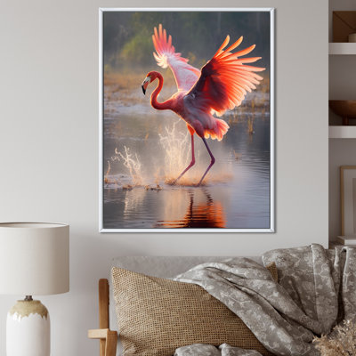 " Majestic Pink Flamingo Spreading Its Wings "