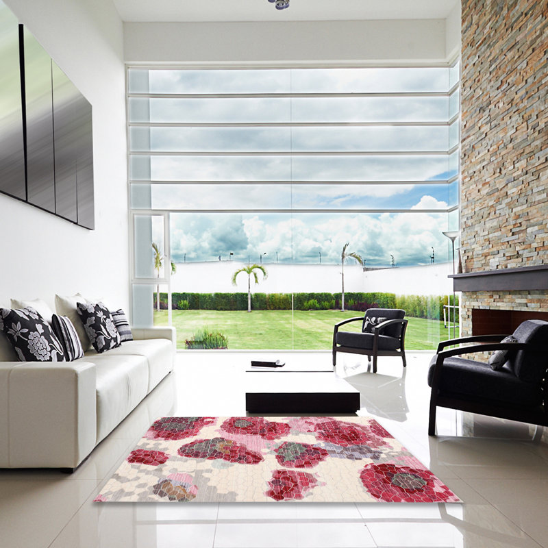 Tapis contemporain rouge, Carré 5 pi