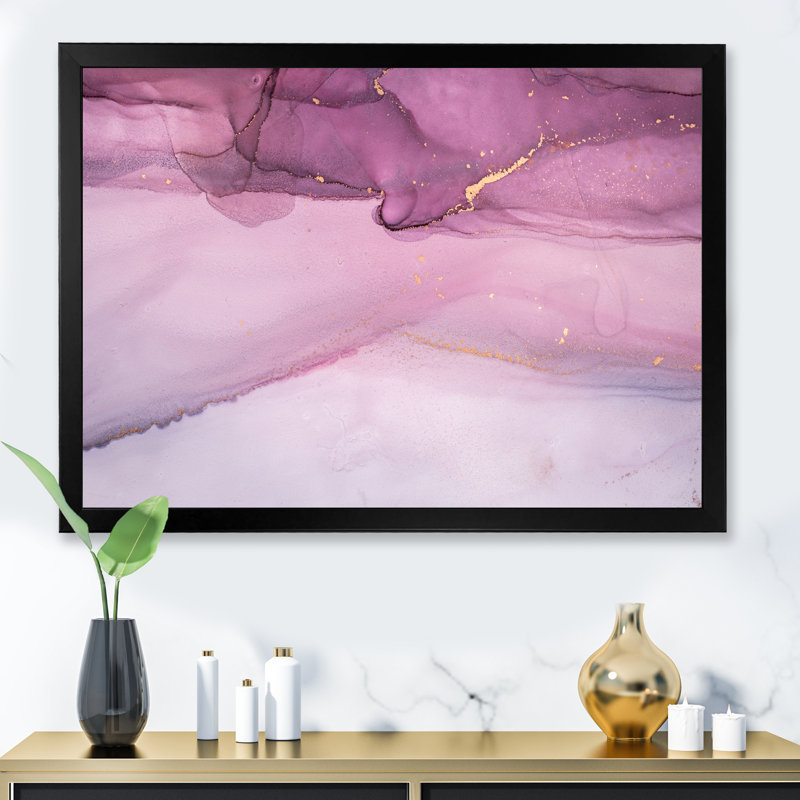Marbre turquoise et marbre rose Flow Art II - œuvre d'art moderne sur toile, H 8 po x l 12 po x P 1 po, Toile avec cadre noir