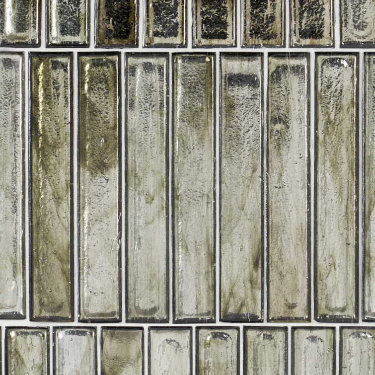 Komorebi Brick Rainforest Dew Metallic 2X12 Subway Look Polished Glass Tile