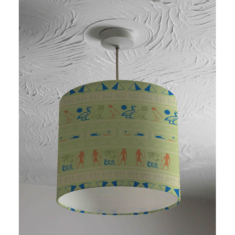 Hieroglyphic Egyptian Language Symbols 22cm H Cotton Drum Pendant Shade ( Uno )