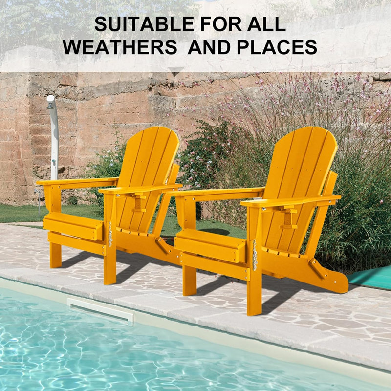 Chaises pliantes Adirondack avec coussin, chaise de patio surdimensionnée en PEHD résistante aux intempéries, Orange