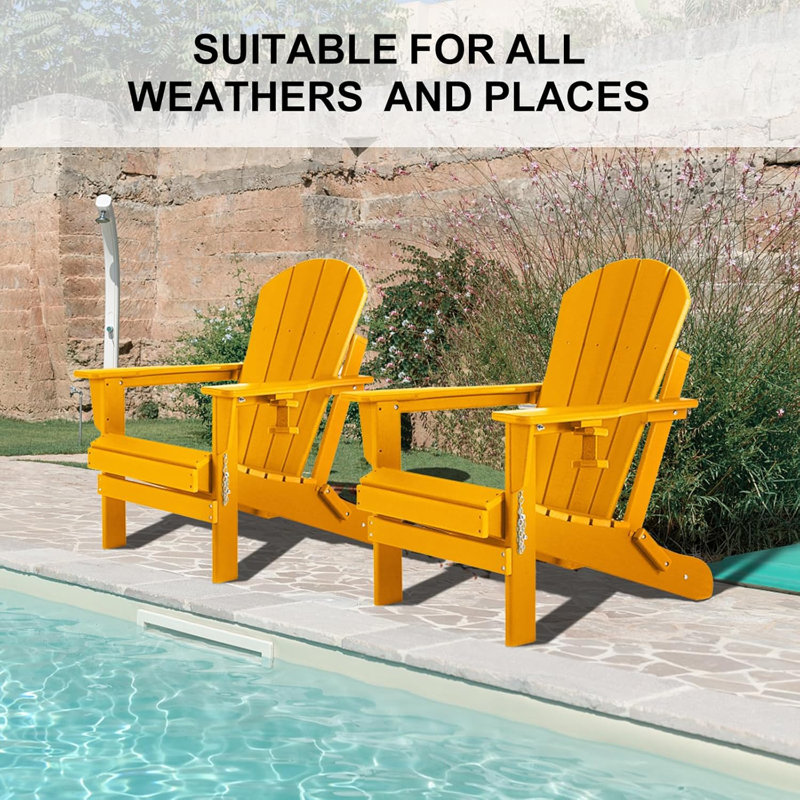 Folding Adirondack Chairs With Cushion, Hdpe Oversized Patio Chair Weather Resistant, Orange