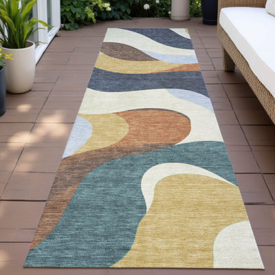 Machine Washable Indoor/Outdoor Husby ACN2186 Swirls Rug
