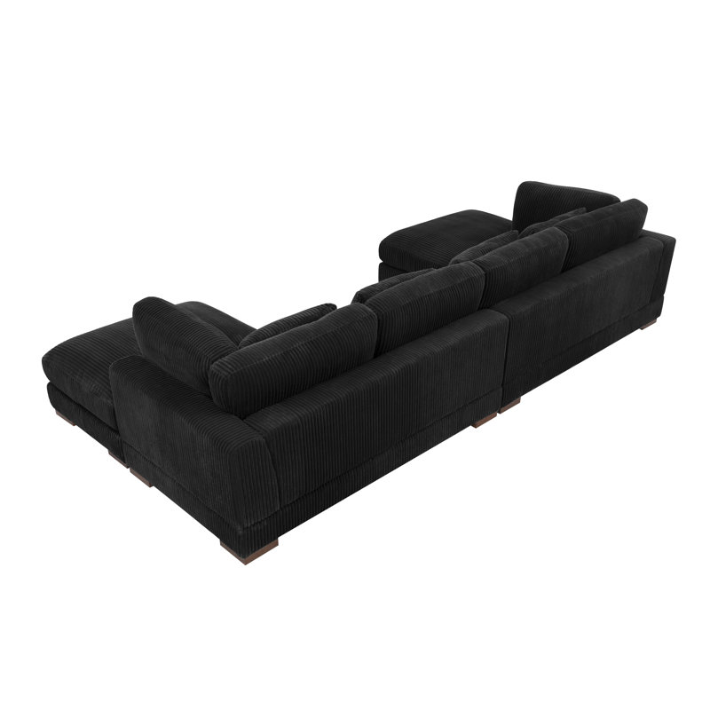 Croy 137" Wide Symmetrical Modular Corner Sectional with Ottoman, Black Corduroy